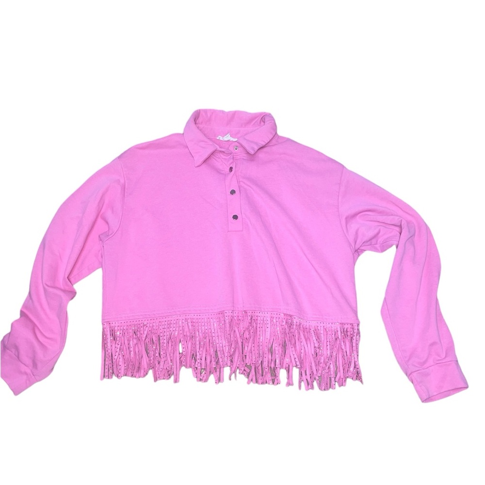 Women’s Pink Large‎ Mainstrip Cropped Fringe Sweatshirt